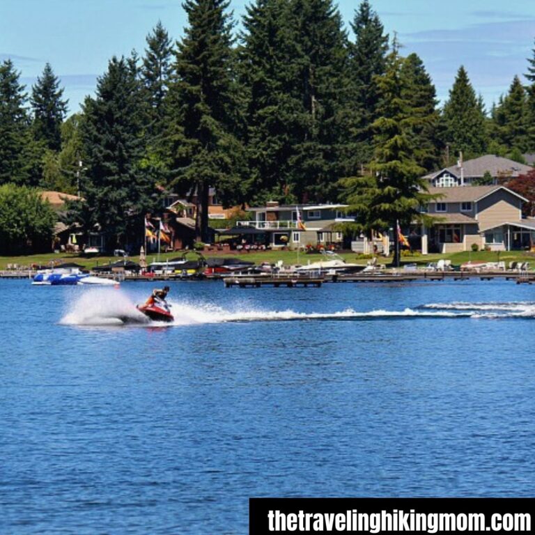 Jet ski on lake meridian with houses in the back